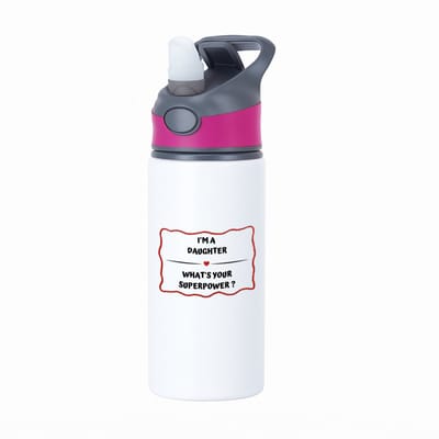 Hacebo® - I'm a daughter what's your superpower? waterfles met rietje roze - Dochter - dochter met superkracht - verjaardag - cadeautje voor dochter - dochter artikelen - kado - geschenk - water fles - 650ML
