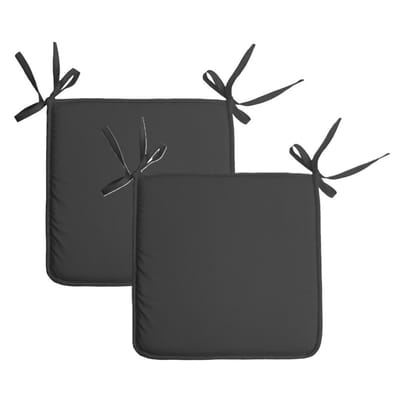 Stof Textile Home stoelkussens - 2x - antraciet - 38 x 38 x 3 cm - voor binnen - touwtjes sluiting - zitkussens plat - vierkant
