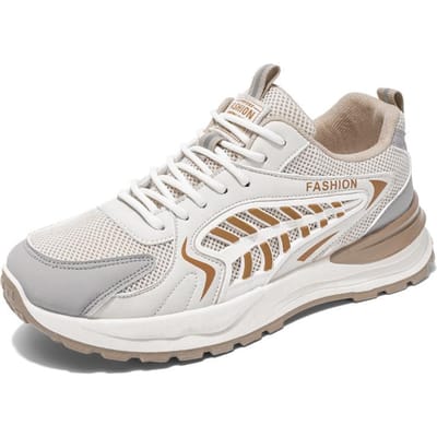 Mode Heren Sneakers Mesh Casual Schoenen Veterschoenen Herenschoenen Lichtgewicht Gevulkaniseerde Schoenen Wandelsneakers 44 beige