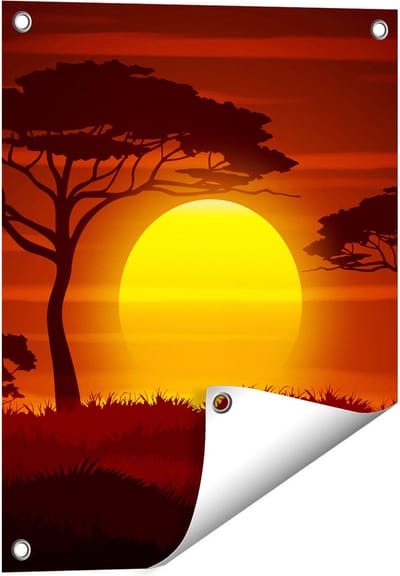 Gards Tuinposter Zonsondergang in de Savanne - Abstract - 40x50 cm - Tuindoek - Tuindecoratie - Wanddecoratie buiten - Tuinschilderij