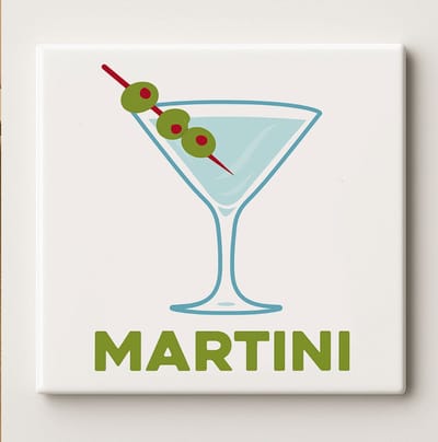 Martini Cocktail Tegel – Stijlvolle 15x15 cm Keramische Muurdecoratie | Elegante Bar- en Keukendecoratie Cadeau voor Cocktailliefhebbers