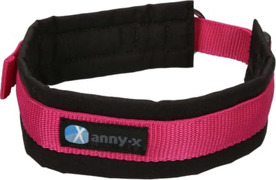 AnnyX brede Halsband – SAFETY- FUN – Zwart-Fuchsia Rose - Gevoerd - maat 4 (S) - 4cm breed - halsomvang vanaf 42cm tot en met 45 cm