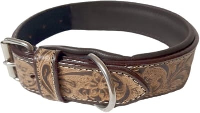 Reitsport premium leren hondenhalsband – western design – XL – bruin – 43-58 cm