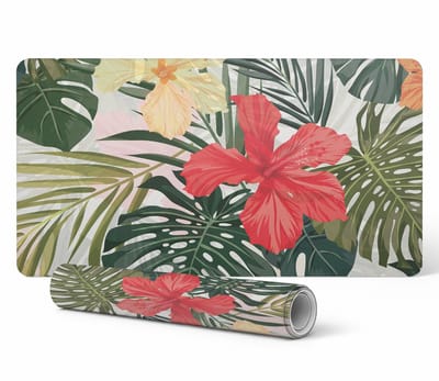 Beschermende bureauonderlegger met print van tropische bloemen en bladeren, 90x45 cm
