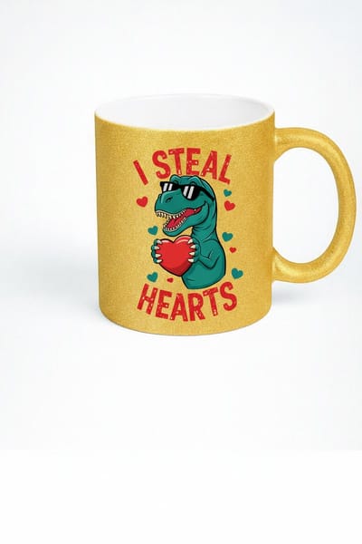Glitter Gouden Mok T-Rex "I Steal Hearts" Dinosaurus Beker Grappig Valentijn Cadeau