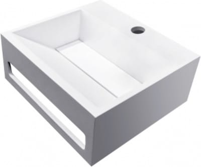 Julia fontein 30x28 cm mat wit Solid Surface met handdoekhouder