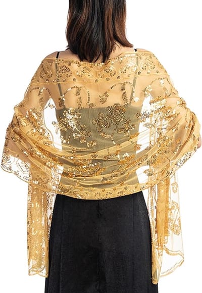 Dames geborduurde glitter sjaal dunne vintage bloemen sjaal wikkel met pailletten voor bruiloft avondjurken