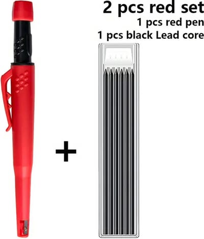 Mechanische Timmerman Potlood Set - Rood - 1 Stuk Met Marker Vullingen En Puntenslijper - Diepe Markering Voor Hout, Metaal En Beton