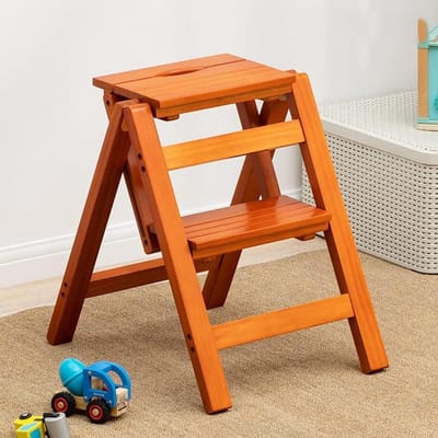 Houten Opstapje - Opstap kruk ladder - Huishoudelijk gebruik - Antislip brede trede - 415 x 91 cm - Geel