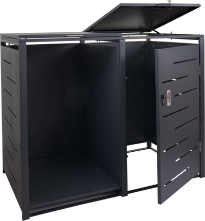 Afvalemmerbehuizing met brandhoutrek MCW-E83, afvalemmerbehuizing, uittrekbaar 117x132x82cm 52kg ~ antraciet, staal