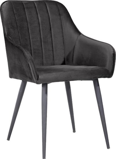 Soph & Tess - Modena Eetkamerstoel - Zwart - Fluweel - Velvet - Industrieel - Met armleuning