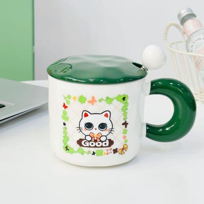 Cartoon Keramische Kop met Magnetische Poppen Grote Capaciteit Hittebestendigheid Mok Opening Klein Cadeau Waterbeker Kleine Dierenbeker 400ML