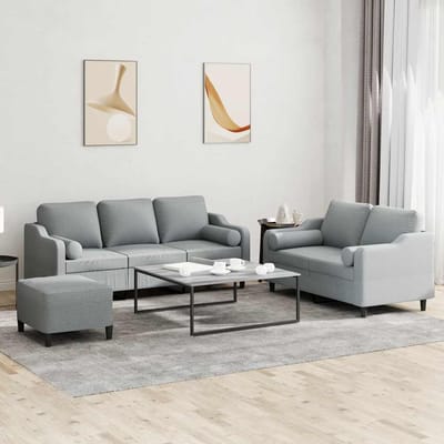 vidaXL - 3-delige - Loungeset - met - kussens - stof - lichtgrijs