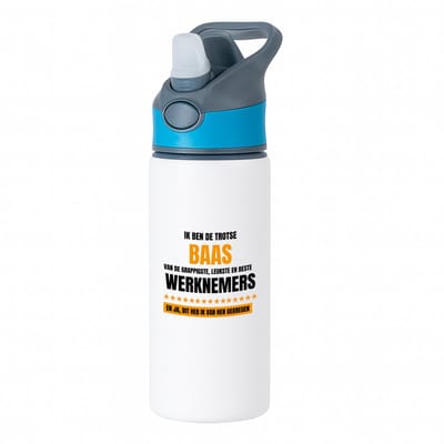 Hacebo® - Trotse baas waterfles met rietje blauw - Baas - een baas - werk - afscheidscadeau - verjaardagscadeau - kado - gift - water fles - 650ML