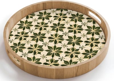 Dienblad rond 40x40 cm - Schootdienblad hout - Tegel - Dessin - Groen - Borrelplank rechthoek - Plateau houten dienbladen