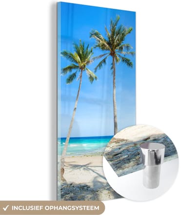MuchoWow® Glasschilderij 20x40 cm - Schilderij acrylglas - Palm - Zomer - Tropisch - Foto op glas - Schilderijen