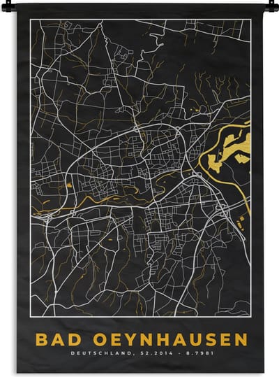 Wandkleed - Wanddoek - Plattegrond – Bad Oeynhausen – Goud – Stadskaart – Kaart - Duitsland - 120x180 cm - Wandtapijt