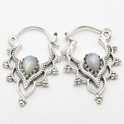 Natuursieraad -  925 sterling zilver maansteen bali oorringen - luxe edelsteen sieraad - handgemaakt