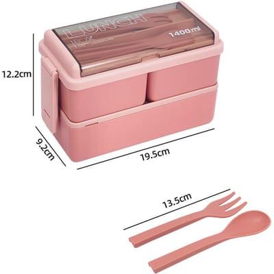 Dubbellaagse Draagbare Lunchbox Voor Kinderen Met Vork en Lepel Magnetron Bento Boxen Servies Set Voedselbewaardoos