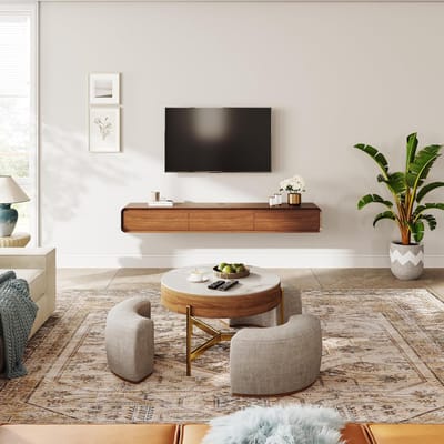 Zwevend TV-meubel 200 cm modern massief walnoothout met 3 laden, opbergruimte en kabelmanagement – stijlvol hangend tv-meubel voor woonkamer – Abkantoor