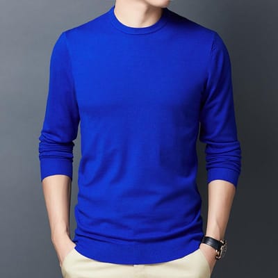 Middelbare leeftijd Dunne Trui Heren Ronde Hals Lange Mouw T-shirt Trui Trendy Lente en Herfst Jeugd Trui Heren Wollen Trui XL blue