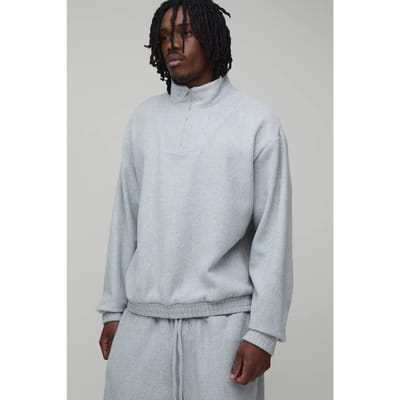 Tall Oversized Boxy Funnel Neck Sweatshirt | Grey Marl | Size Small