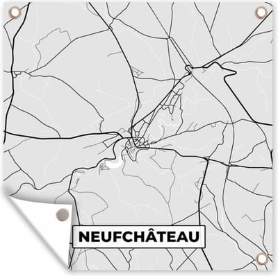 Tuin poster Stadskaart – Plattegrond – België – Zwart Wit – Neufchâteau – Kaart - 200x200 cm - Tuindoek