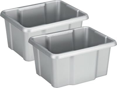 Sunware Opslagbox Nesta - 2x - kunststof - 24L - grijs - 42 x 33 x 22 cm - stapelbaar