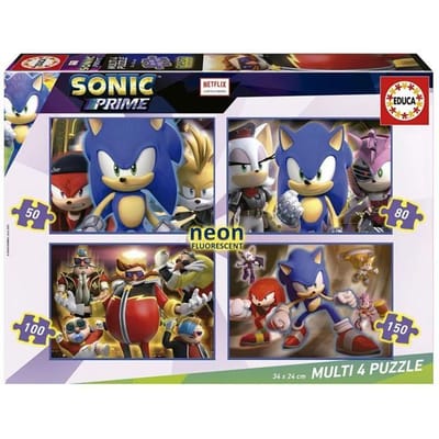 Puzzel fosforescerend - EDUCA - Multi 4 Sonic Prime Neon - 50-150 stukjes - 34x24 cm - Veelkleurig schoon
