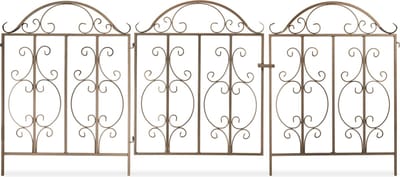 tuinpoort 3-delig - staal - met versiering - 98,5 x 185 cm - met vergrendeling - brons