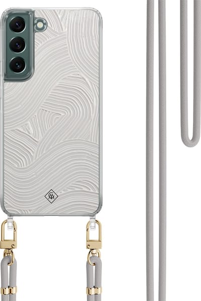 Casimoda® hoesje met koord - Geschikt voor Samsung S22 - Abstract Waves - Afneembaar koord - TPU/polycarbonaat - Grijs