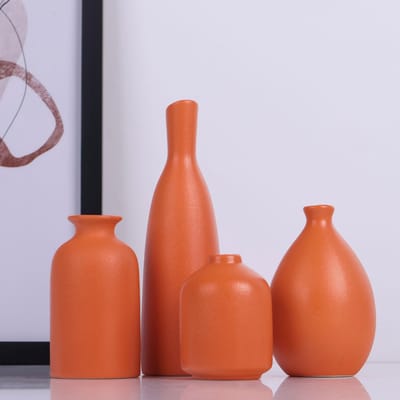 Keramische Knop Vazen Set van 4 - Boerderij en Open Haard Decor voor Mantel, Plank, Woonkamer, Entree, Badkamer, Keuken, Kantoor en Salontafel