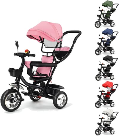 Kinderdriewieler 3-in-1 - Evolutie driewieler kinderwagen - Buiten spelen - Omkeerbaar zitje - 75 x 46 x 106 cm - Roze