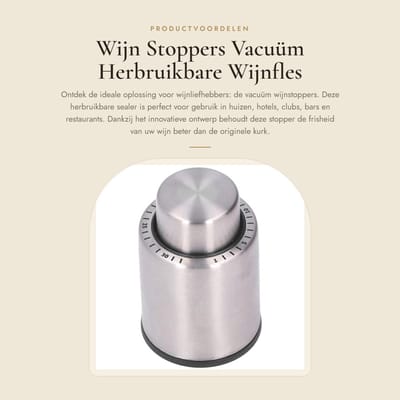 Dailygoods- Wijnstopper Vacuüm - Herbruikbare Flessenstop - Lekvrije Kurk - Roterende Datumopname - Roestvrij Staal - Ideaal voor Wijnliefhebbers - Wijnflessealer