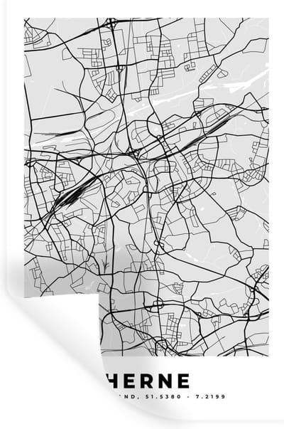 Muurstickers - Sticker Folie - Herne - Kaart - Stadskaart - Duitsland - Plattegrond - 20x30 cm - Plakfolie - Muurstickers Kinderkamer - Zelfklevend Behang - Zelfklevend behangpapier - Stickerfolie