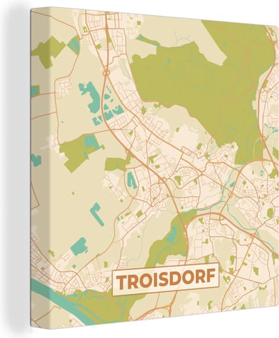 Canvas Schilderij Troisdorf - Vintage - Kaart - Plattegrond - Stadskaart - 20x20 cm - Wanddecoratie