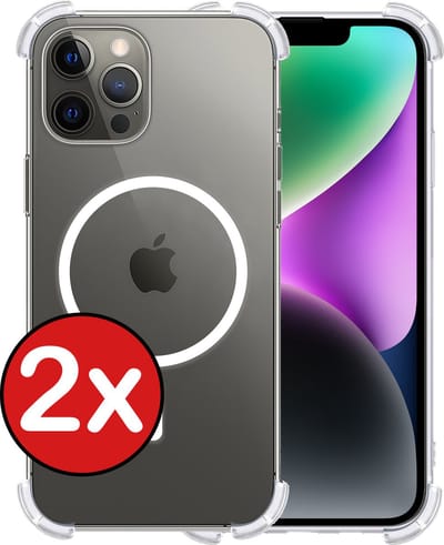 Hoesje - 2 Stuks - Geschikt voor Apple iPhone 14 Pro - Magsafe Compatible - Sterk & Shockproof - Shock Proof Case - Back Cover - Telefoon Hoes - Telefoonhoes - Transparant