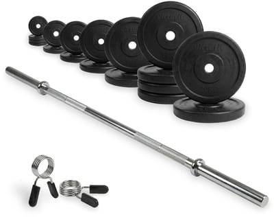 VirtuFit Rubberen Halterset - 150 kg - Volledige set - Incl. Halterstang, Halterschijven en Veerclipsluitingen