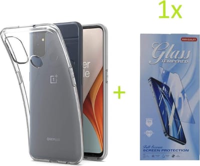 Hoesje Geschikt voor: OnePlus Nord N100 Transparant TPU Siliconen Soft Case + 1X Tempered Glass Screenprotector