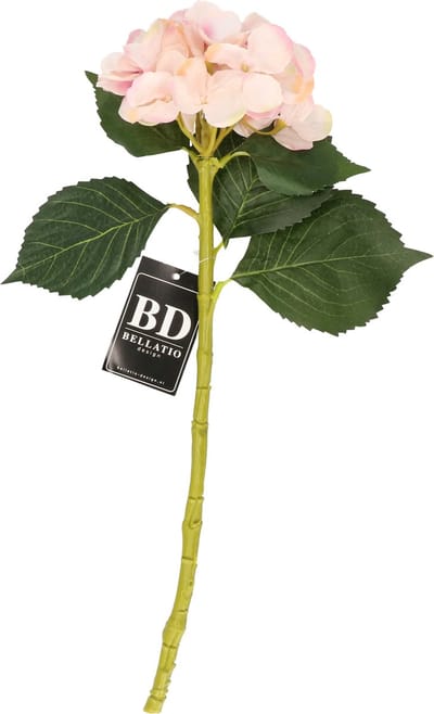 Bellatio Design Kunstbloem Hortensia tak - roze - 48 cm - losse steel - Kunst zijdebloemen - hydrangea