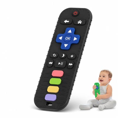 BOTC Baby Afstandsbediening - Babybijtring - Kauwspeeltje voor baby's van 3-24 maanden - TV-Afstandsbediening - 1 stuk - Zwart