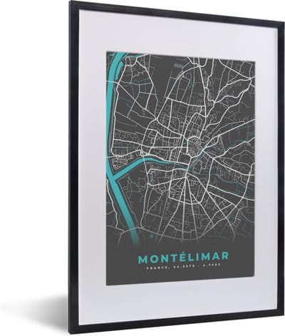 Fotolijst incl. Poster - Montélimar - Frankrijk - Stadskaart - Kaart - Plattegrond - 30x40 cm - Posterlijst