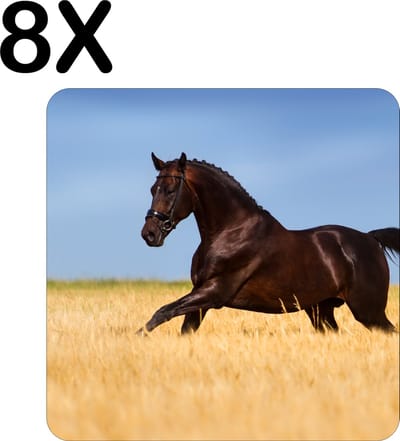 Luxe Placemat - Gallopperend Paard in het Gras - Set van 8 Placemats - 50x50 cm - 2 mm dik Vinyl - Anti Slip - Afneembaar