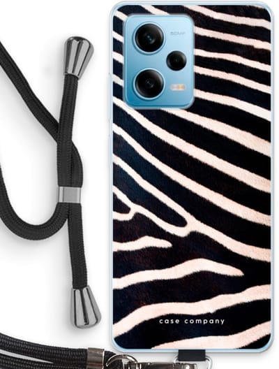 Case Company® - Hoesje met koord geschikt voor Xiaomi Redmi Note 12 Pro 5G hoesje met Koord - Zebra - Telefoonhoesje met Zwart Koord - Bescherming aan alle Kanten en Over de Schermrand