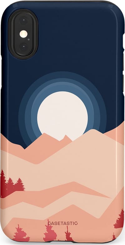 Casetastic hoesje geschikt voor Apple iPhone X / Apple iPhone XS - Dubbellaagse bescherming - Bergen bij maanlicht - Fashion Case - Zwart Perzik Zand Koraal