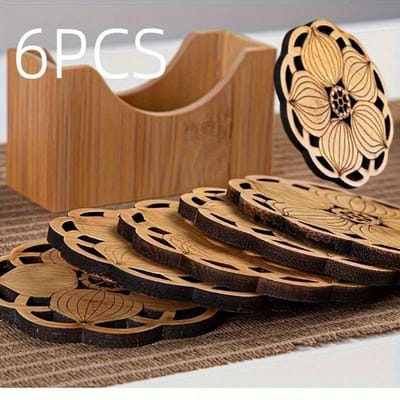 3/6 stuks Elegante Bamboe Onderzetter Set Met Bloemenpatroon Anti-brandwond, Thermische Isolatie, Antislip Theekop Onderleggers Voor Eettafel Voor Kung Fu Thee Ceremonies 6pcs