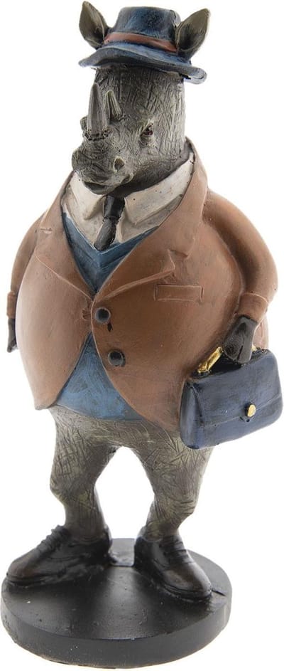 Clayre & Eef Decoratie Beeld Neushoorn 6PR2384 10*9*19 cm - Meerkleurig Kunststof Decoratief FiguurDecoratieve AccessoiresWoonaccessoires