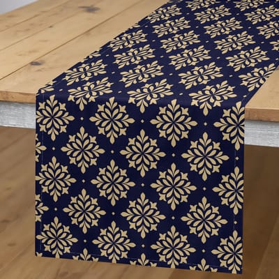 ABAKUHAUS Tafelrok – Abstracte vintage, Beige-Indigo, 40×180 cm