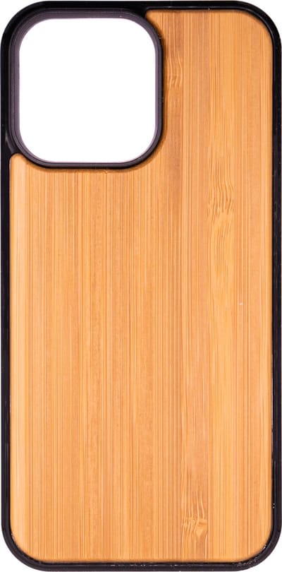 Houten Telefoonhoes Geschikt Voor Iphone 14 PRO MAX - Houten Telefoonhoes - Houten Case - Bamboo Hout - Zwart - Beschermende Bumper
