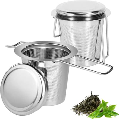 Fijne Mesh Theefilter Set van 2, RVS Theezeef met Deksel en Vouwhandvat, Ideaal voor Theepotten, Mokken en Soeppannen, Perfect voor Oolong en Rozen Thee